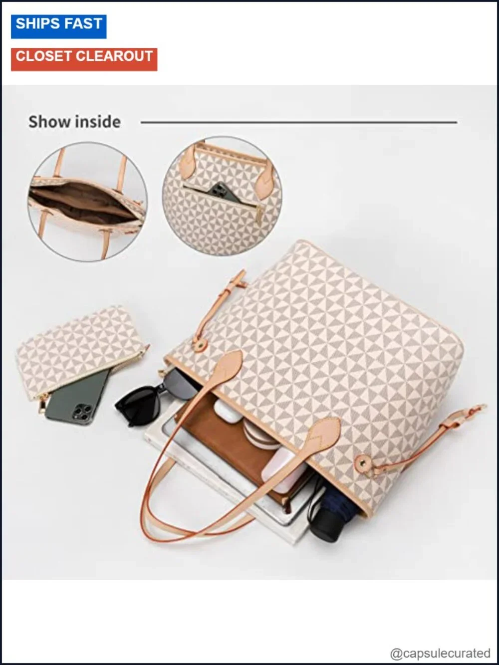 2pc Women's Designer Satchel Handbag Set with Clutch Wallet Top Handle Shoulder